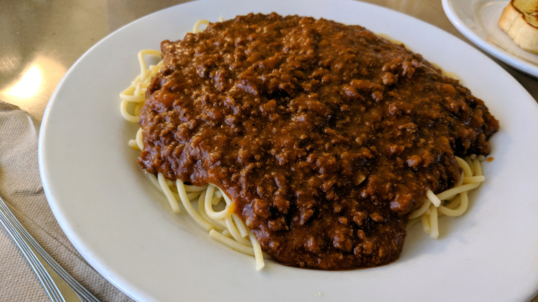 Zippy's chili spaghetti meal on a plate