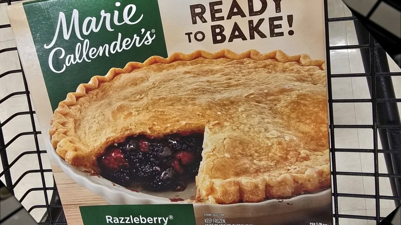 A Marie Callender's Razzleberry fruit pie in a grocery cart