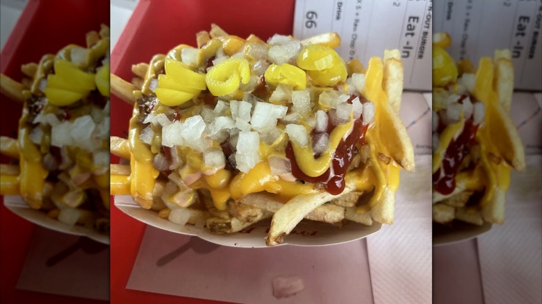In-N-Out Animal Style fries with chopped chilies