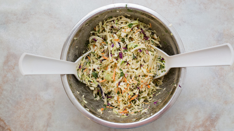 coleslaw in mixing bowl