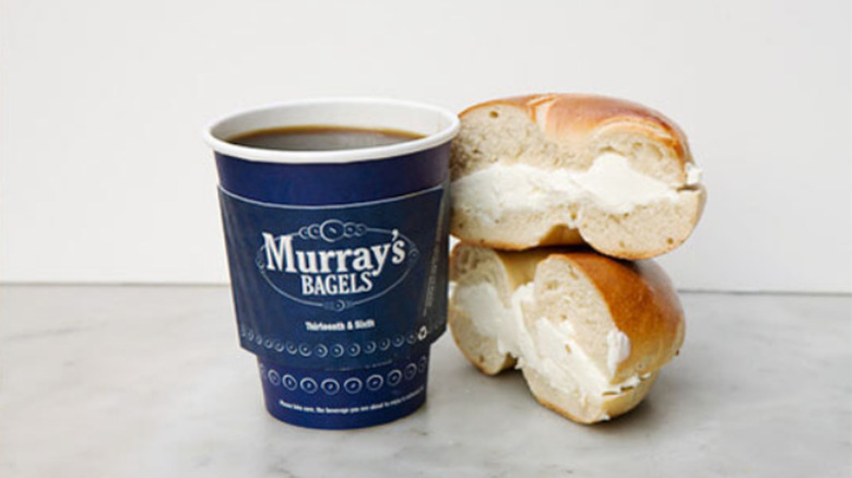 Murray's Bagels coffee cup with two bagel halves