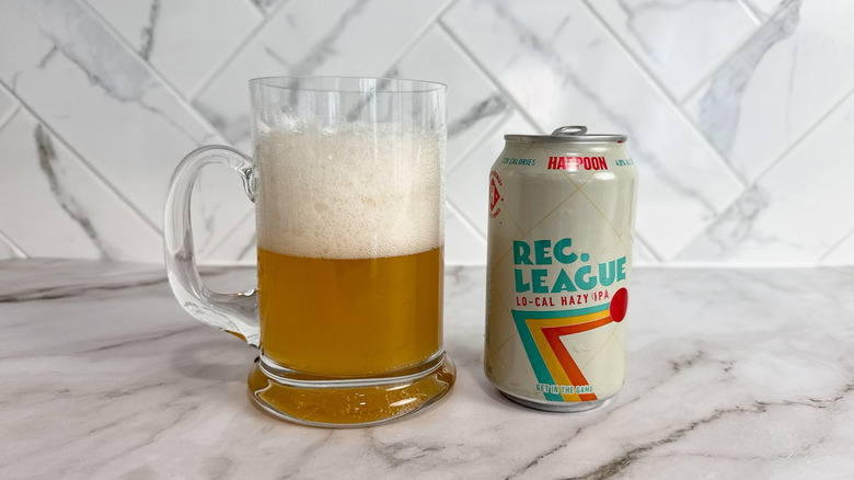 Can of Harpoon Rec League IPA and beer in mug