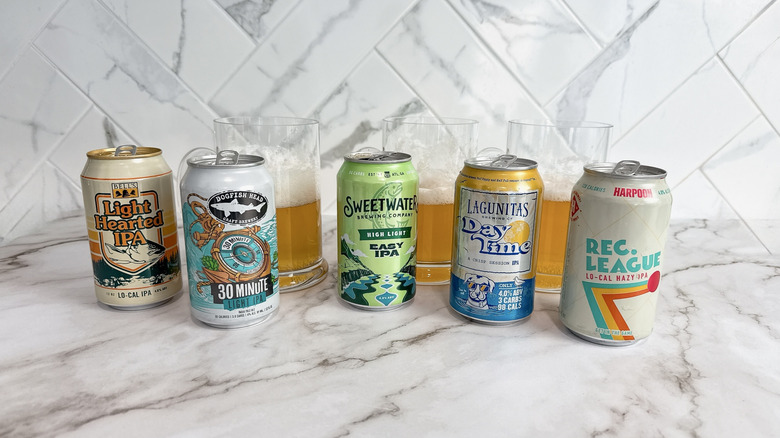 5 low calorie IPA cans and 3 mugs of beer