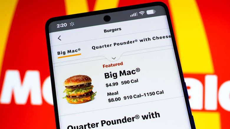McDonald's app ordering screen showing a Big Mac