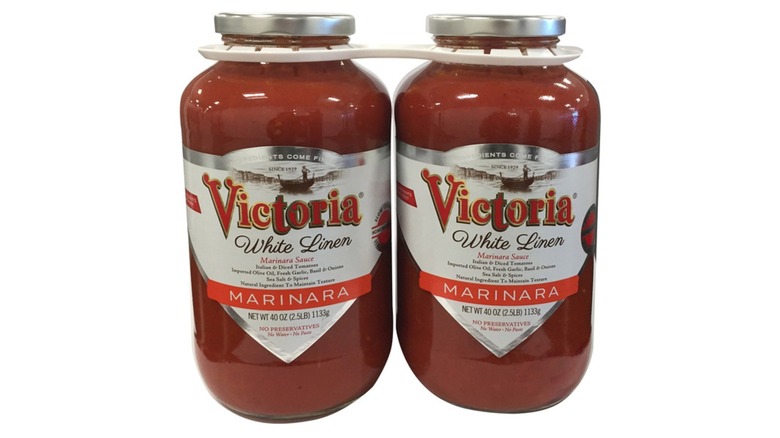 Two jars of Victoria White Linen Marinara sauce
