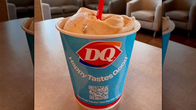 Close-up of a Dairy Queen Blizzard with a red spoon