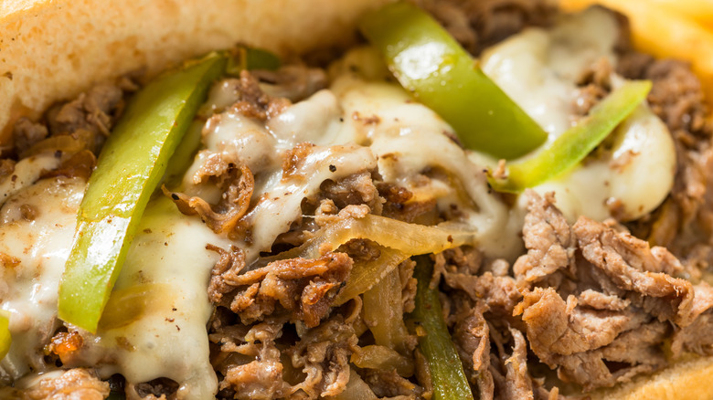 Cheesesteak sandwich with green peppers and onions