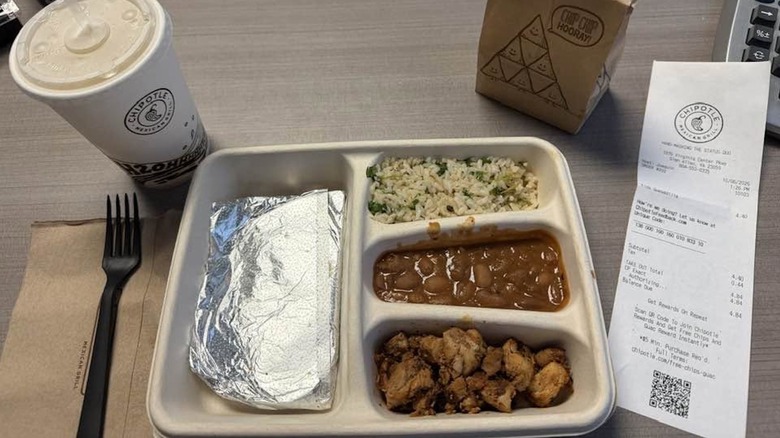 A kids quesadilla meal with rice and beans on the side