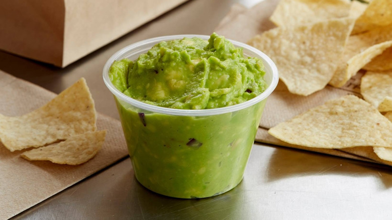 Close up Chipotle's guacamole with chips