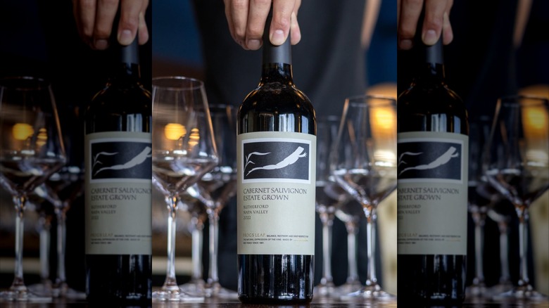 Bottle of Frog's Leap Cabernet Sauvignon with wine glasses