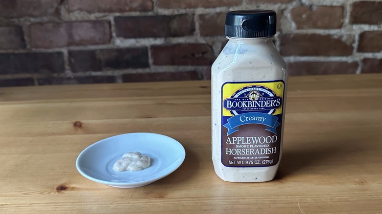 Bookbinder's Creamy Applewood Smoke Flavored Horseradish on wooden table