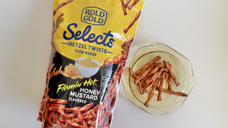 Flamin' Hot Honey Mustard pretzels on a plate