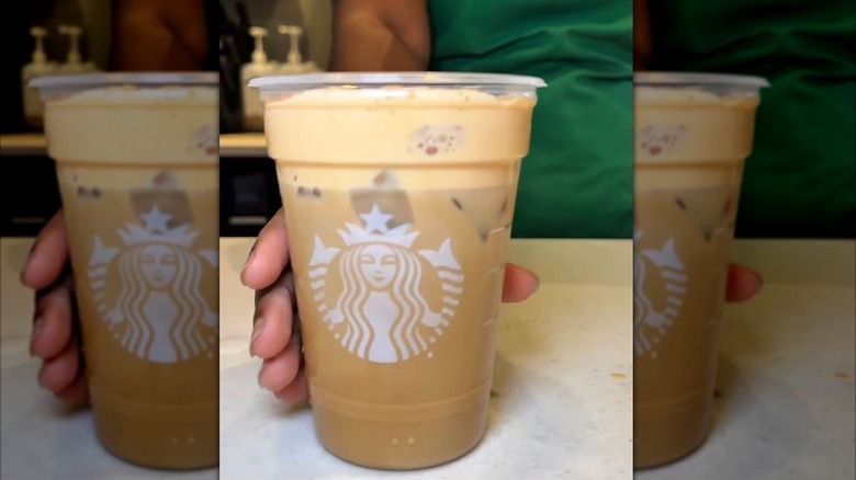 A Starbucks pumpkin chai on a counter