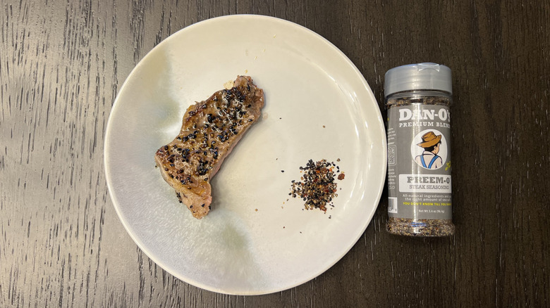 Dan-O's Preem-O Steak Seasoning on steak cut