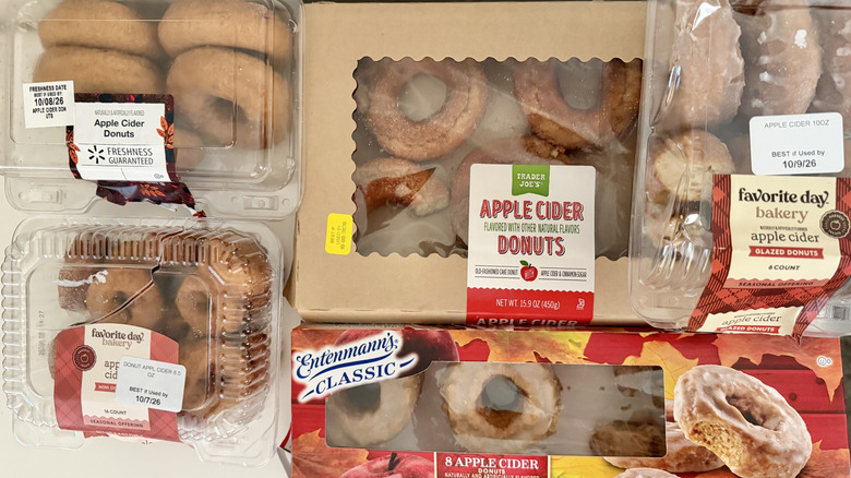 Top view of apple cider donuts packages