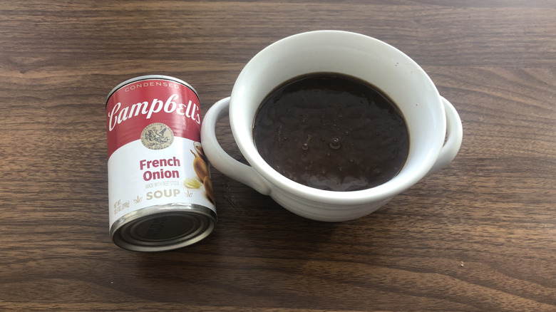 Campbell's french onion soup in a crock