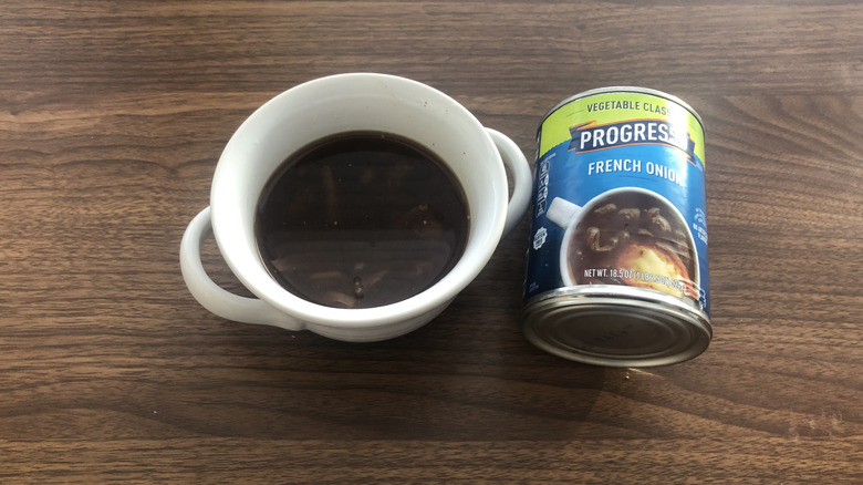 Progresso french onion soup in a crock