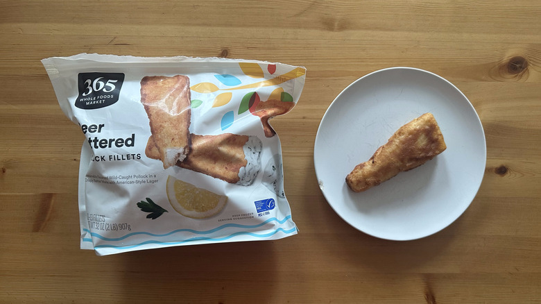 365 Beer Battered Pollock Fillets on wooden table