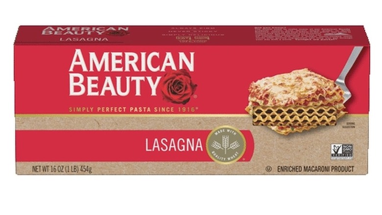 Box of American Beauty lasagna noodles against a white background
