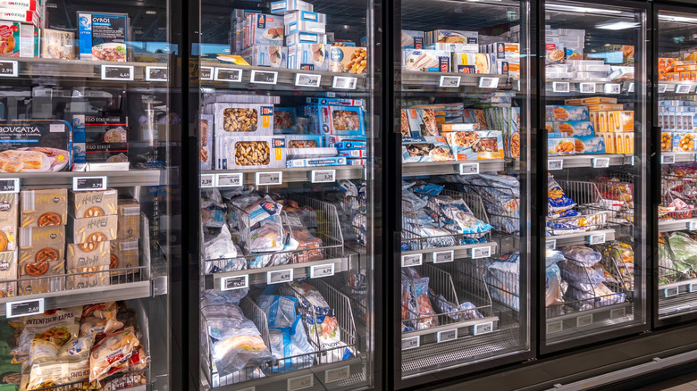 A frozen case at a grocery store