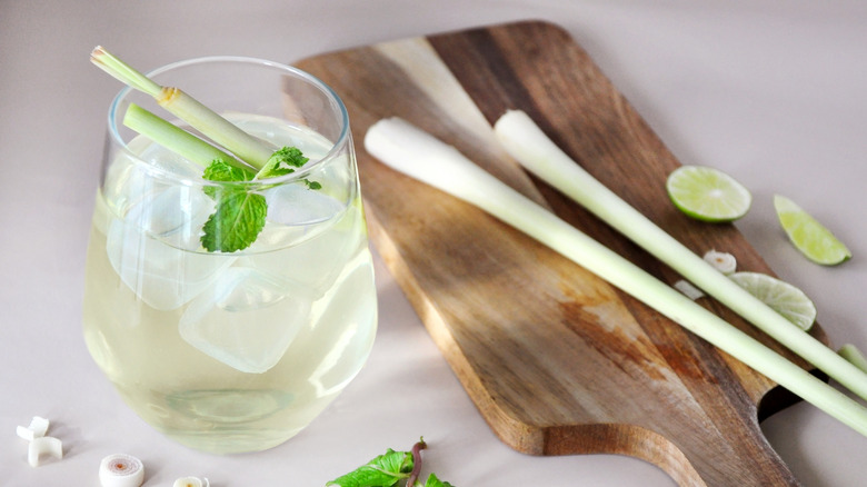 Cocktail with lemongrass stem garnish