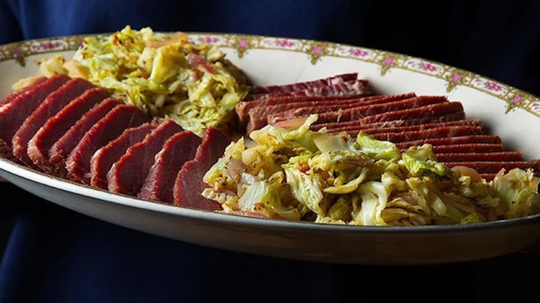 platter of corned beef and cabbage