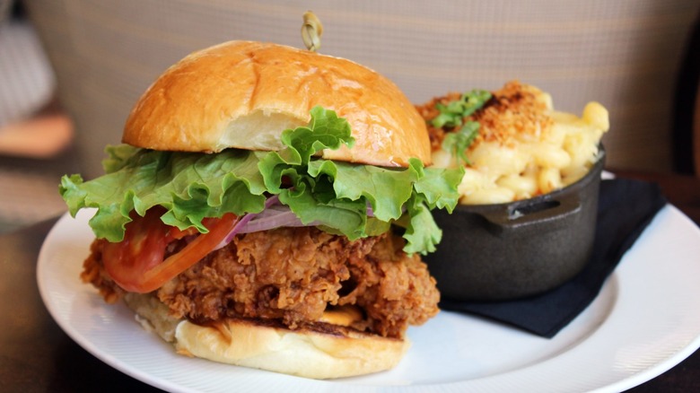 Fried chicken sandwich on a plate