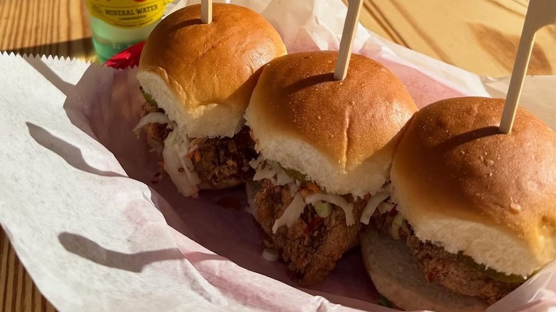 Chicken sando sliders on paper