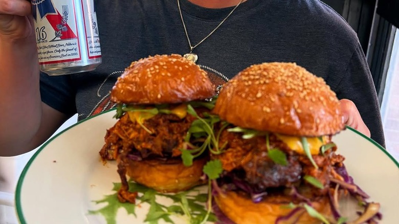 Fried chicken sandwiches on a plate