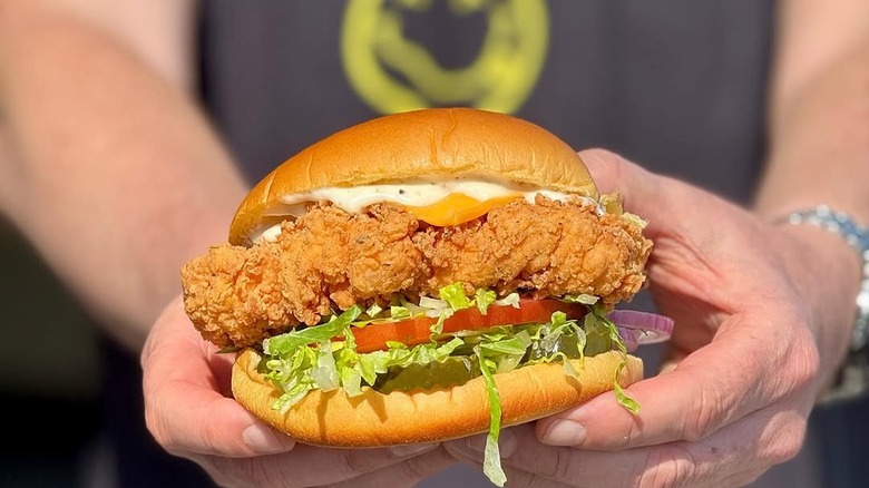Man holding a chicken sandwich