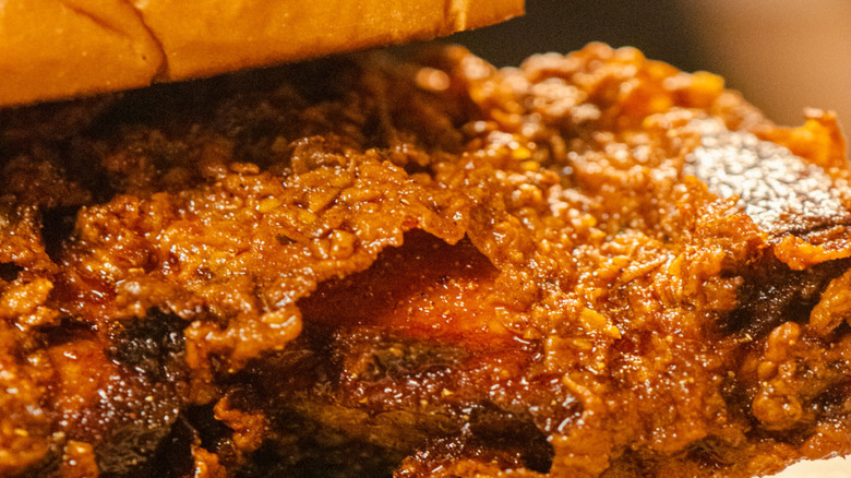 Close up of a chicken sandwich on a bun