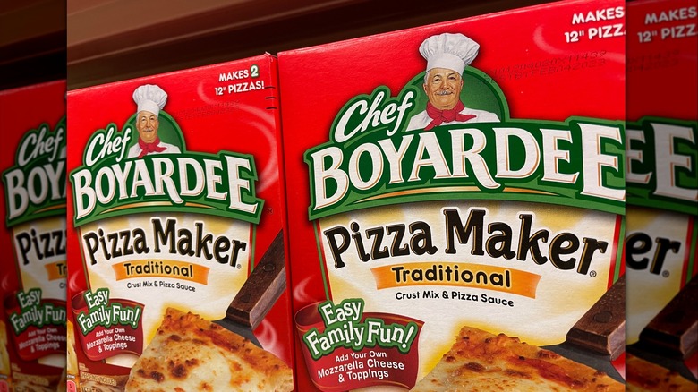 boxes of Chef Boyardee pizza maker