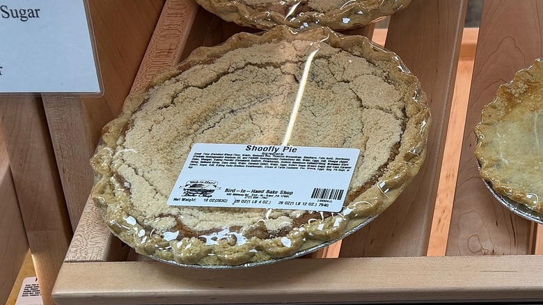 Close-up of Shoofly Pie in packaging at Bird-in-Hand Bake Shop