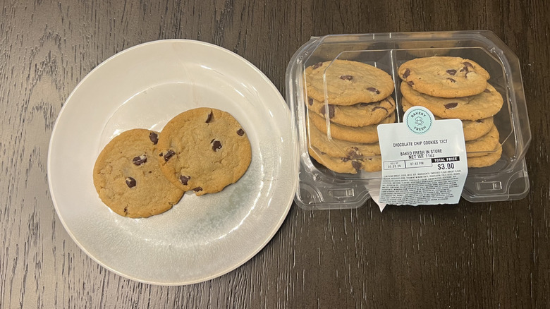 Kroger Bakery Fresh chocolate chip cookies on plate.
