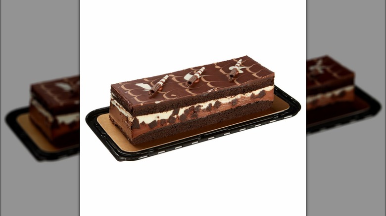 Kirkland Signature Tuxedo Chocolate Mousse Cake with a white background