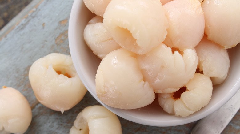 canned lychees in bowl