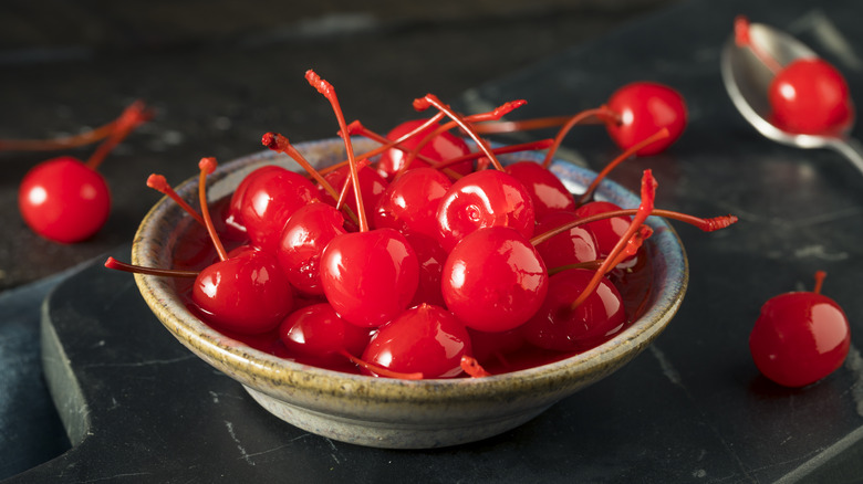 bowl red maraschino cherries