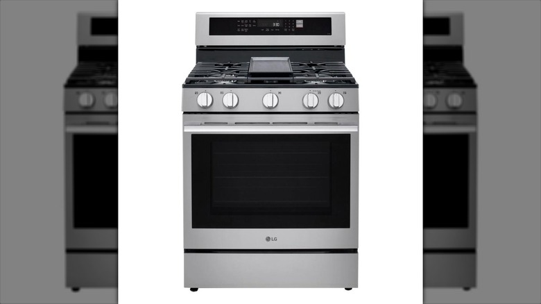 LG Smart Wi-Fi Enabled Probake Convection Gas Range stove against a white background