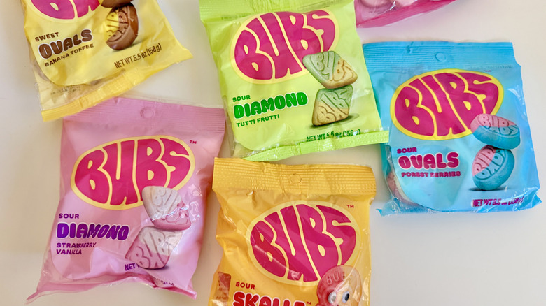 Close up of Bubs candy packages
