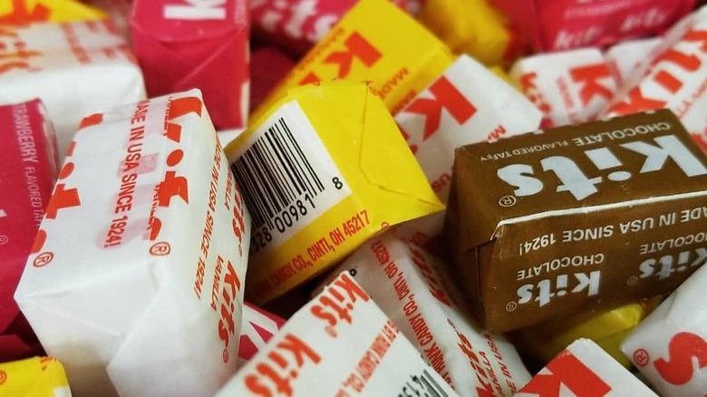 Close up of a pile of Kits taffy