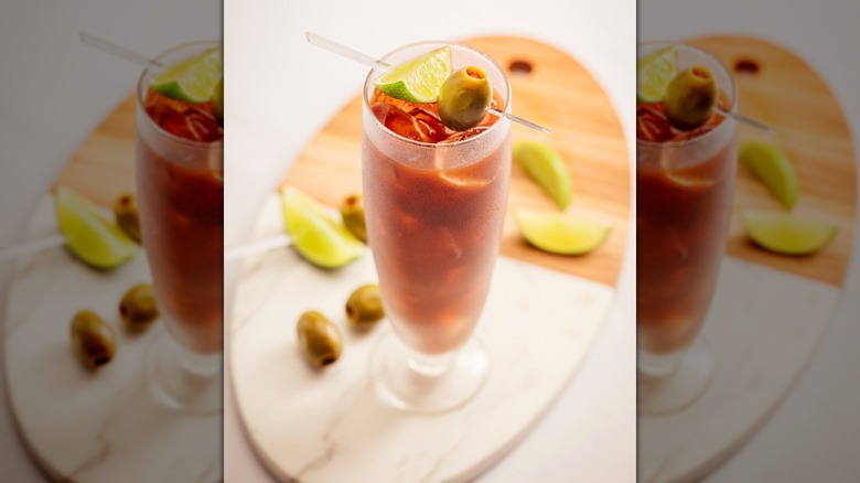 View of Ruth's Chris Steakhouse bloody mary on a tray