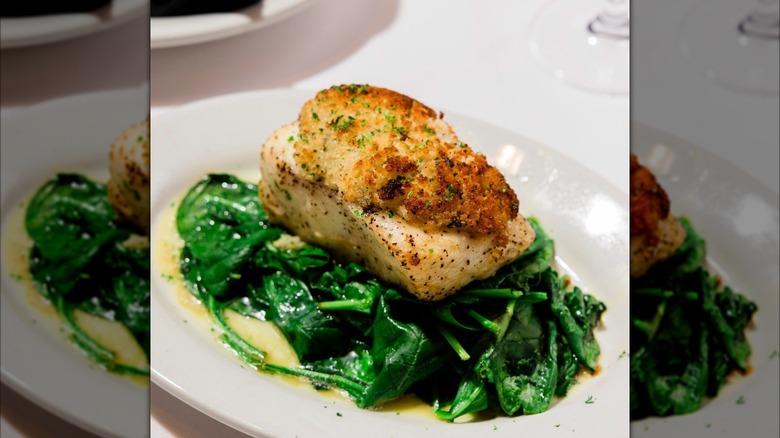 Ruth's Chris sea bass over spinach