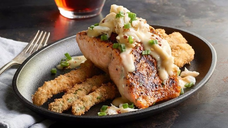 Saltgrass Steak House﻿ Salmon Oscar served of fried asparagus