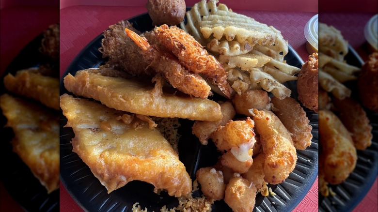 Plate of fish, fries, and shrimp from Long John Silver's