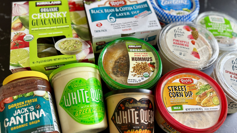 Various Costco dips on countertop