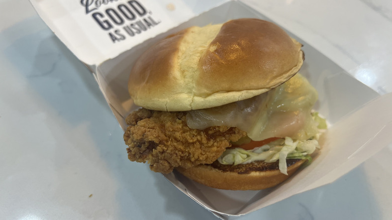 Culver's Jalapeno Jack crispy chicken sandwich in to-go box.