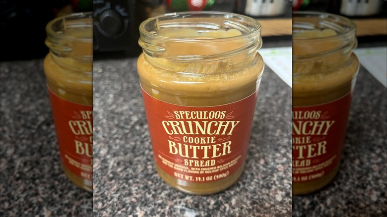 Open jar of Crunchy Cookie Butter Spread