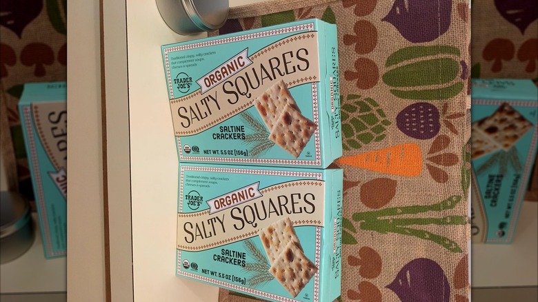 Organic Salty Squares boxes on a shelf