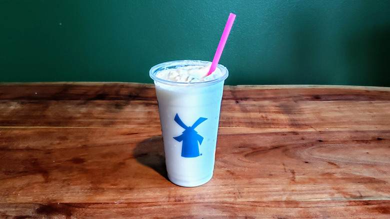 Dutch Bros white chocolate shake on a table.