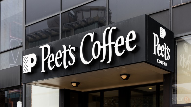 A view of a Peet's Coffee outdoor sign